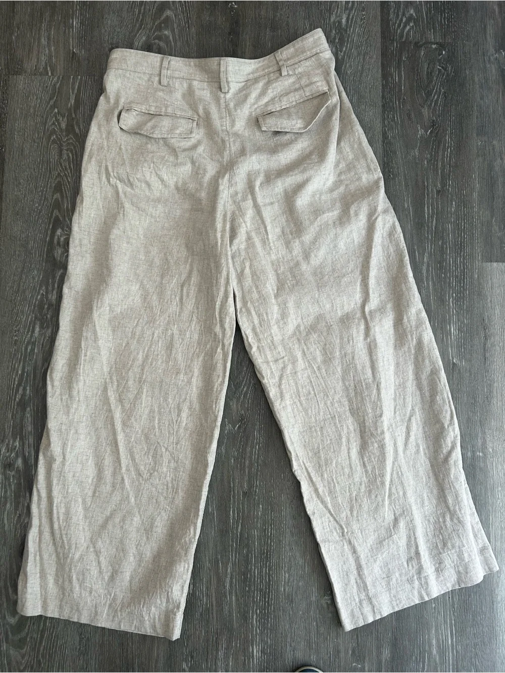 Banana Republic Linen Blend Light Beige Wide-Leg Pleated Trousers Size 14